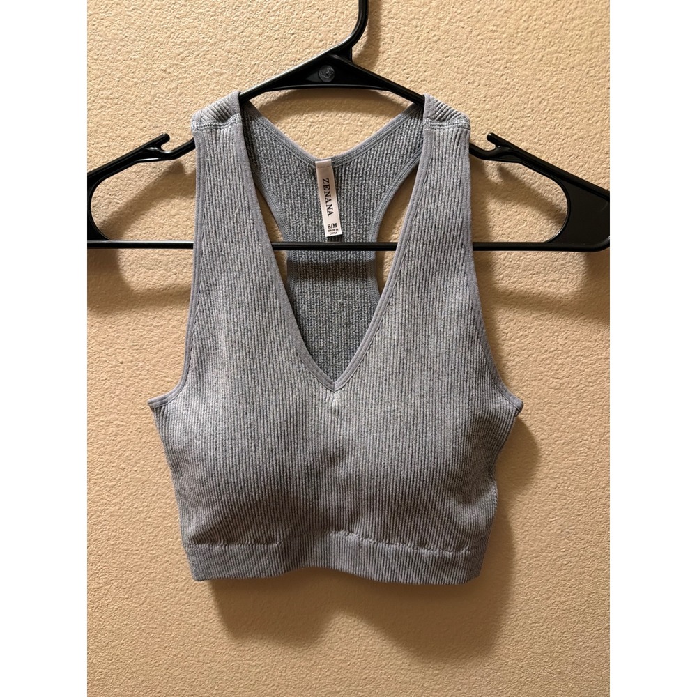 Zenana Outfitters Gray Ribbed V-Neck Racerback Brami Padded